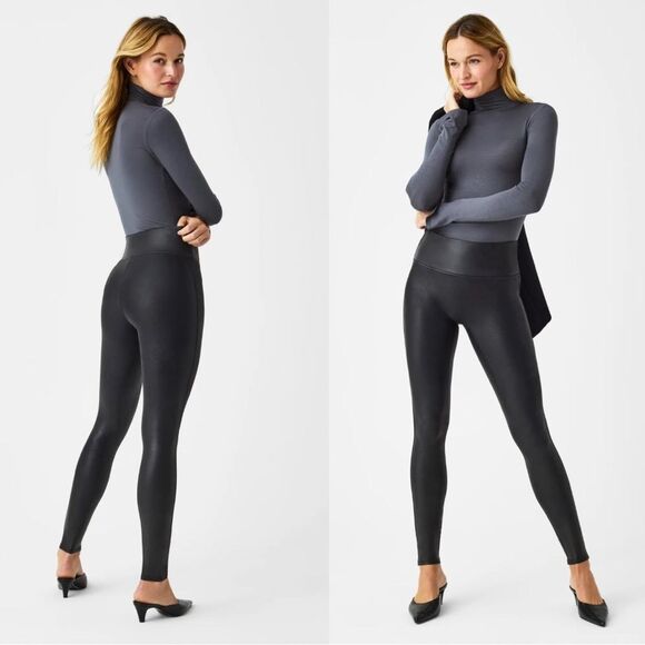 SPANX Faux Leather High Waisted Leggings in Black Size 1X 2437P - Picture 1 of 11